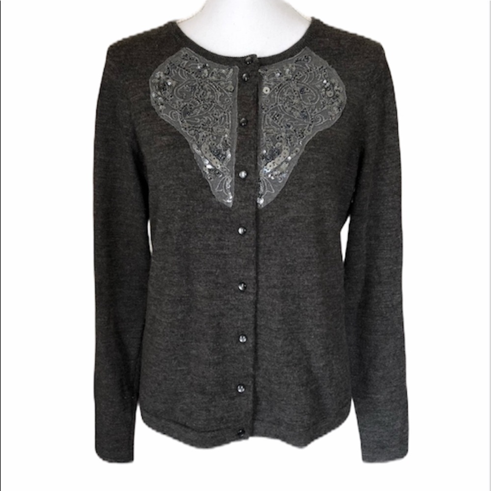 Cynthia Rowley Cardigan Sweater Size Medium Button Up 100% Italian Merino Wool